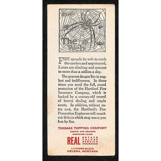 Helena, MT Small Ink Blotter c1925-35 Hartford Fire Insurance Thomas Topping Co