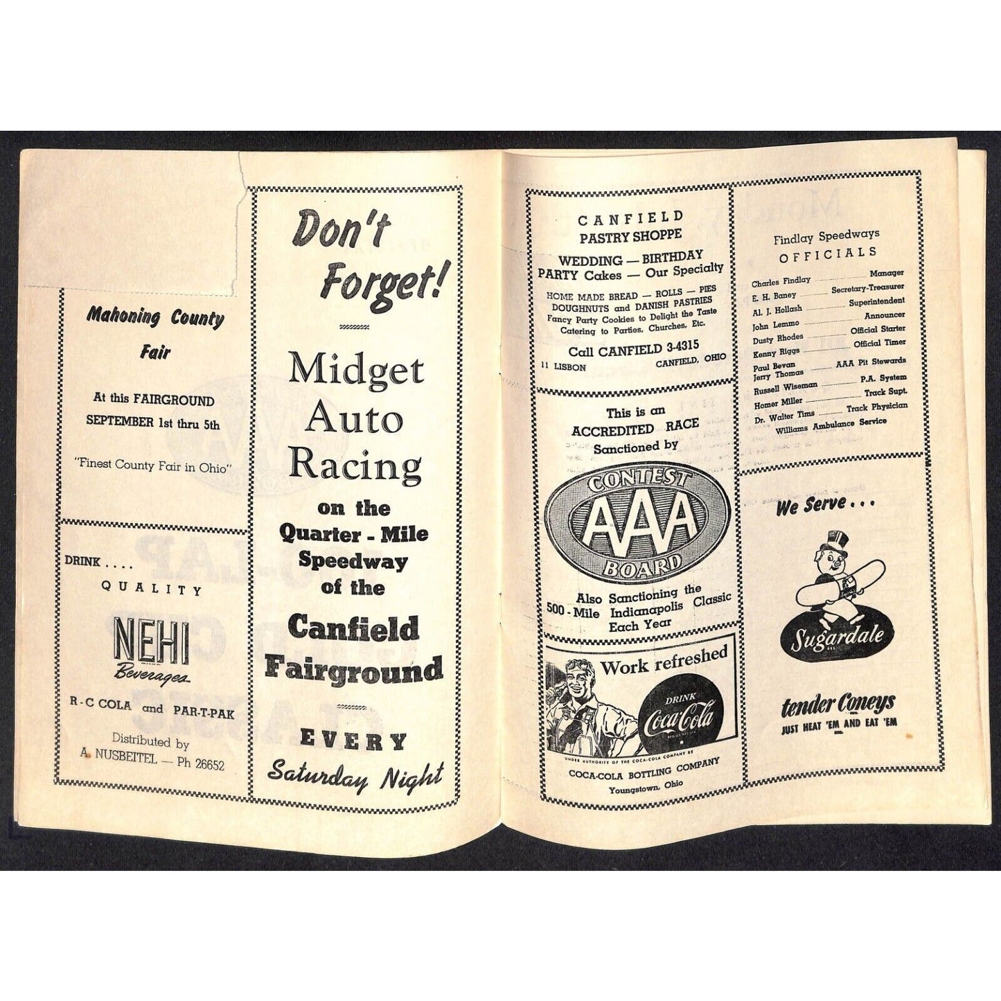 Canfield Speedway Auto Racing Program AAA 100-Lap Gold Cup Ollie / Wilson c1948