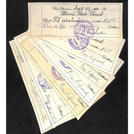 Morris State Bank Pony, MT Bank Checks Group of 7 (3 1910) (4 1912) VGC