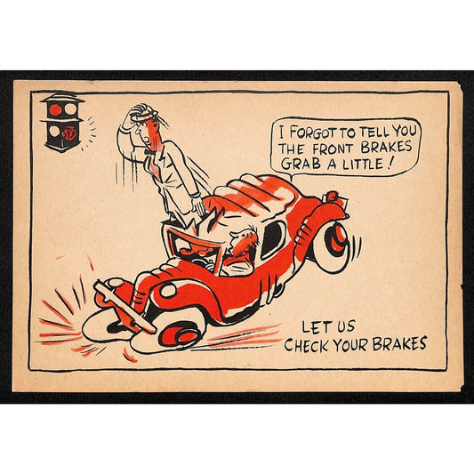 Magruder Motor Chrysler Plymouth Glasgow, MT Funny Brake Check Service Postcard