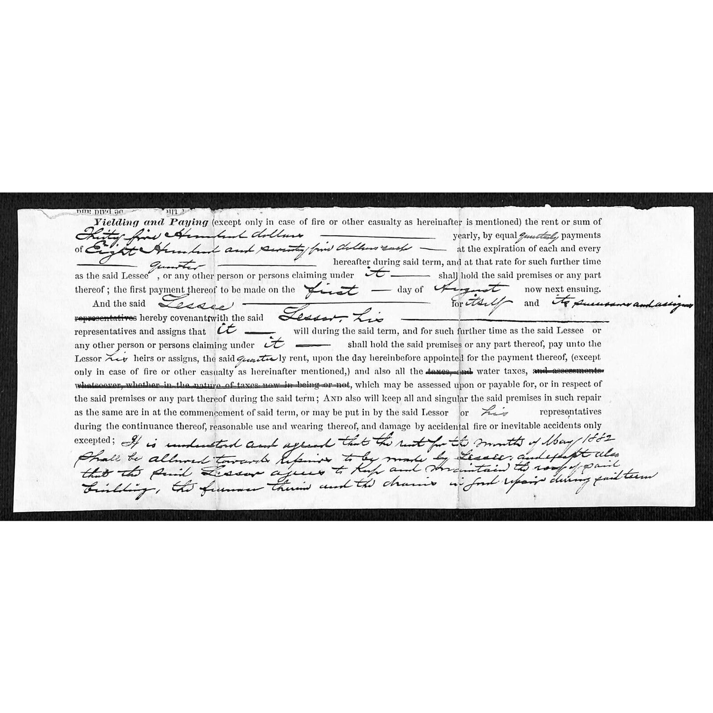Lower Portion of 1882 for ?? Club of Boston Lease Agreement - Signatures & Seals