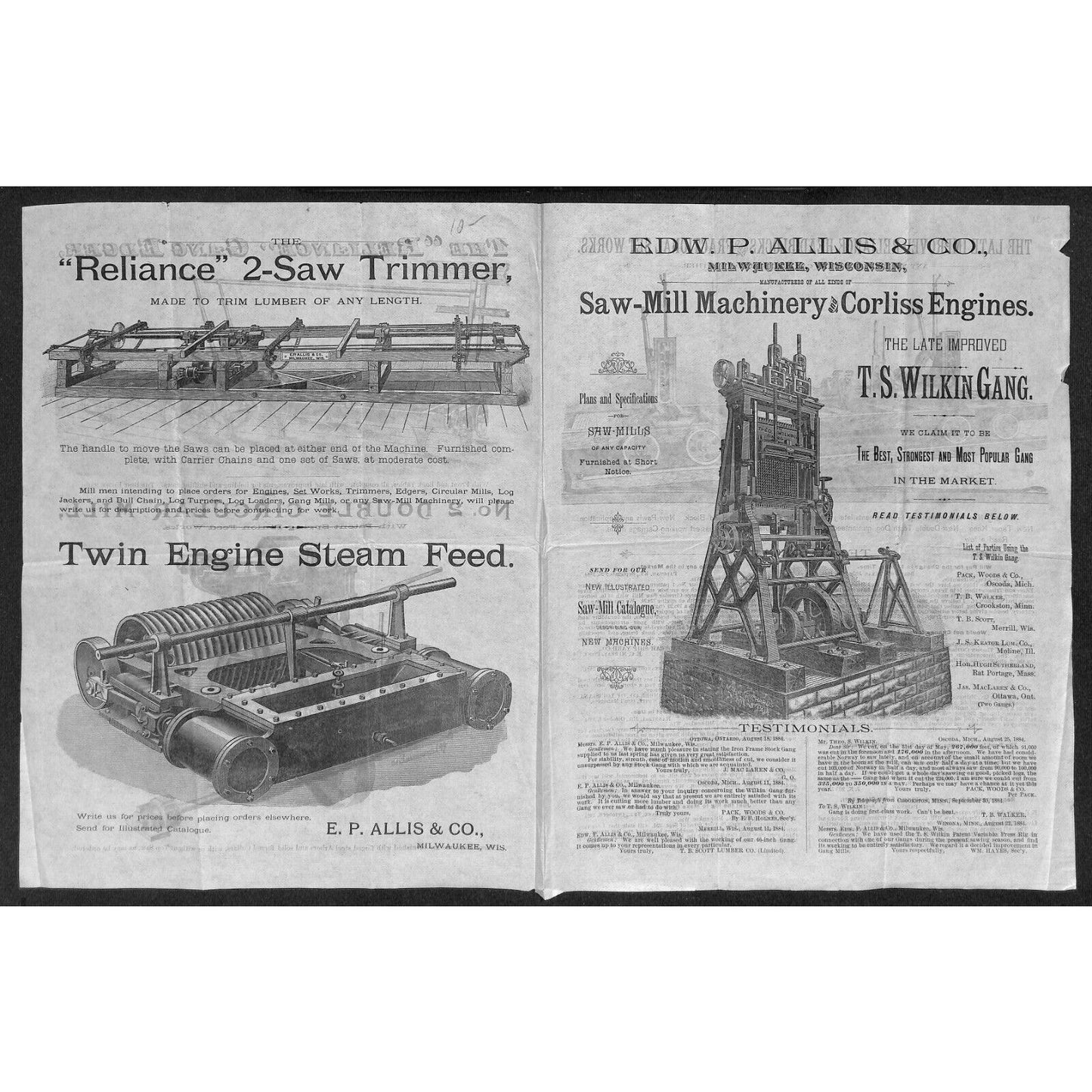 Edward P. Allis & Co. c1884 Saw Mill Machinery & Corliss Engines Brochure Scarce