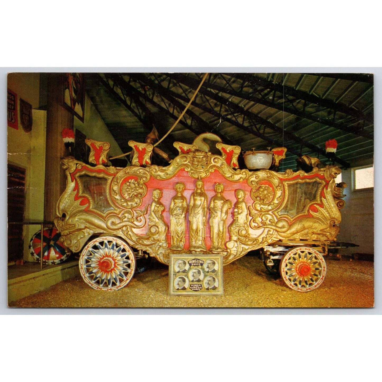 Ringling Museum Circus The Five Graces Wagon Sarasota Postcard VGC PM 1957