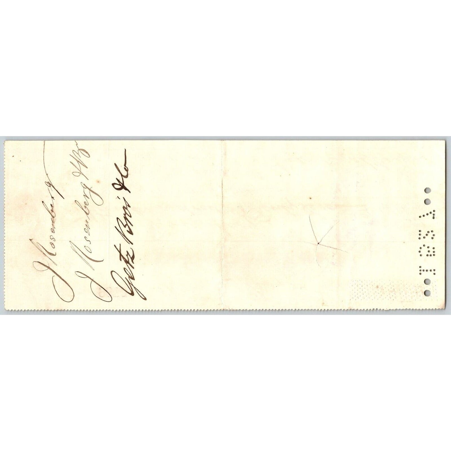 Bank of La Porte Check J. Rosenberg 1882 Mining Vignette RN-G1 Rev Stamp #9870