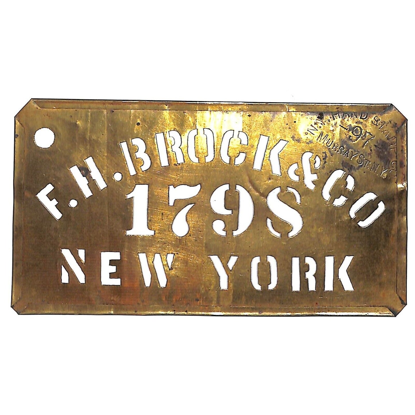 F.H. Brock & Co. (Produce?)New York Brass Stencil Crate c1890's-1920 3" x 5 5/8"