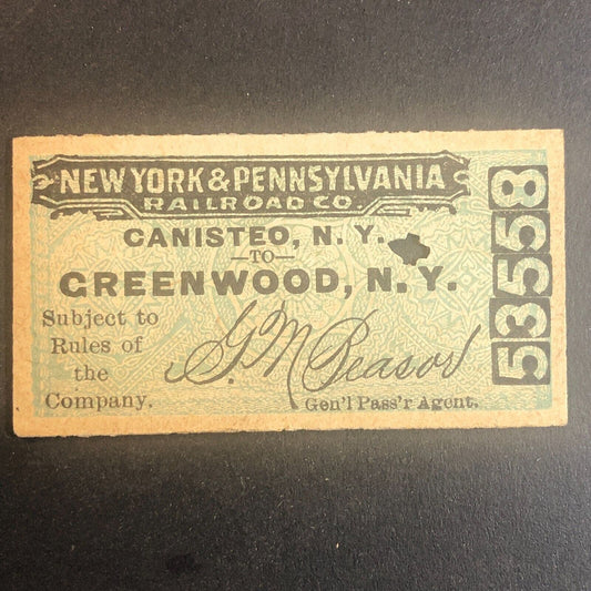 New York & Pennsylvania Railroad July 16 1917 Greenwood, NY Ticket #53558