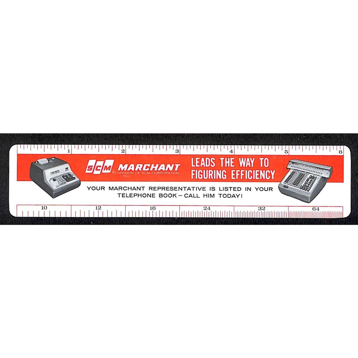 SCM Adding / Figuring Machines 1965 Calendar / 6in Plastic Flex Ruler VGC