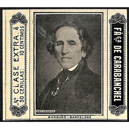 Giacomo Meyerbeer Opera Composer Barcelona c1920's Matchbox Label VGC