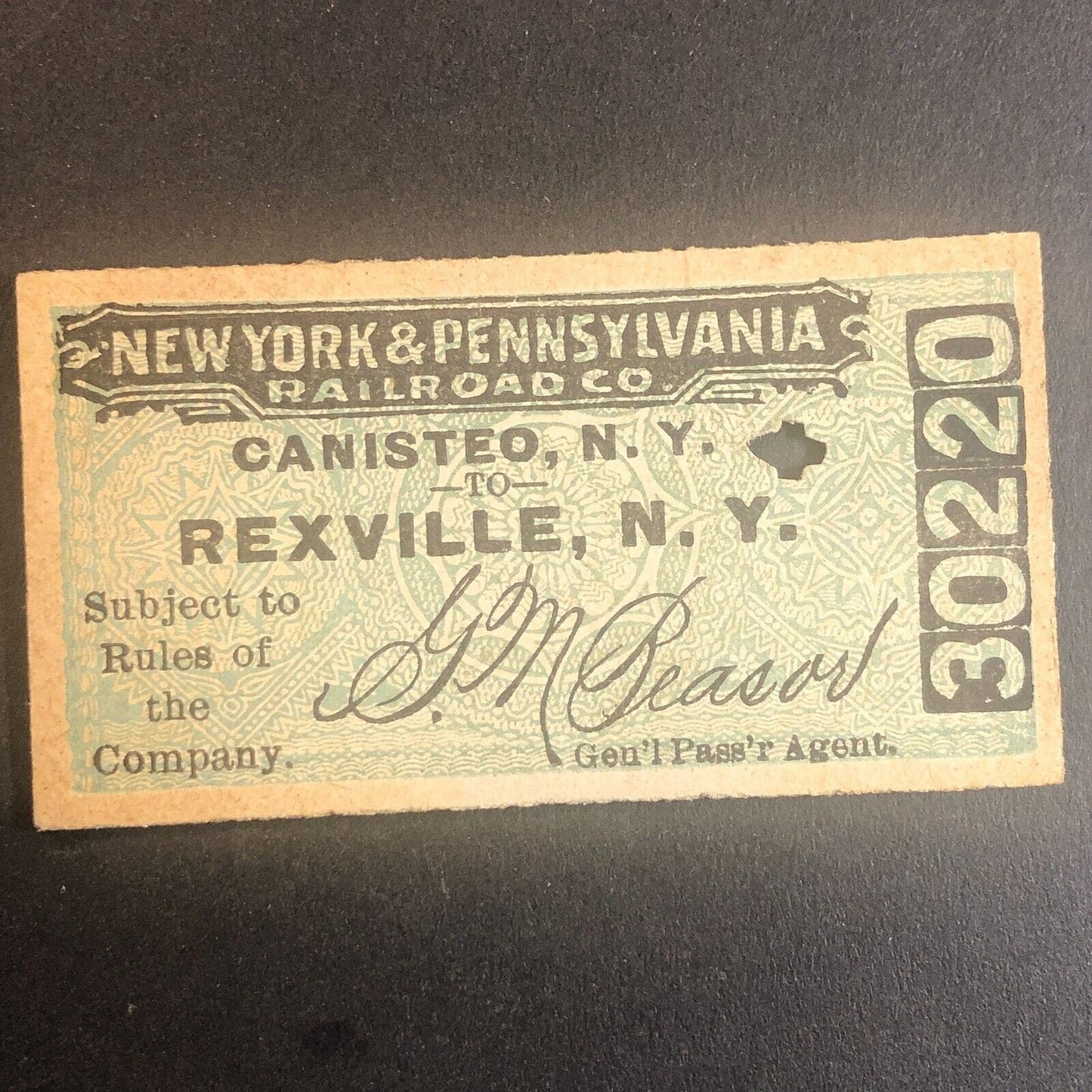 New York & Pennsylvania Railroad July 11 1917 Rexville, NY Ticket #30220