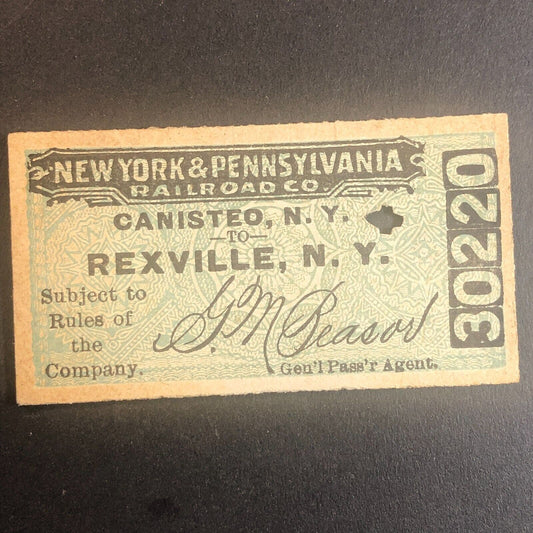 New York & Pennsylvania Railroad July 11 1917 Rexville, NY Ticket #30220