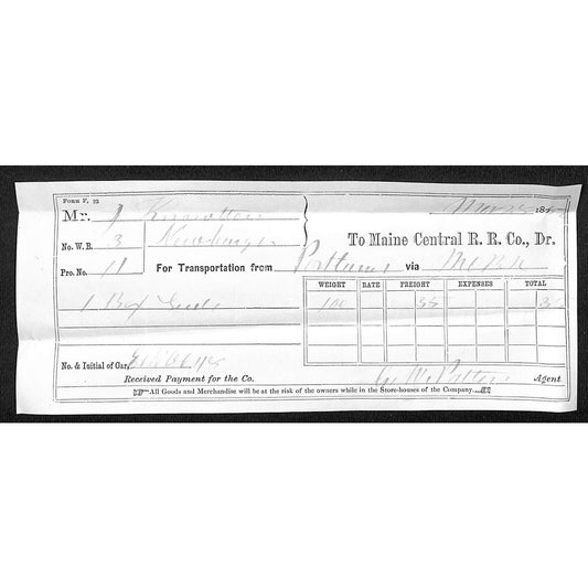 1882 Jabez Knowlton* Newburgh, ME Maine, Central RR Co. MEC Freight Receipt