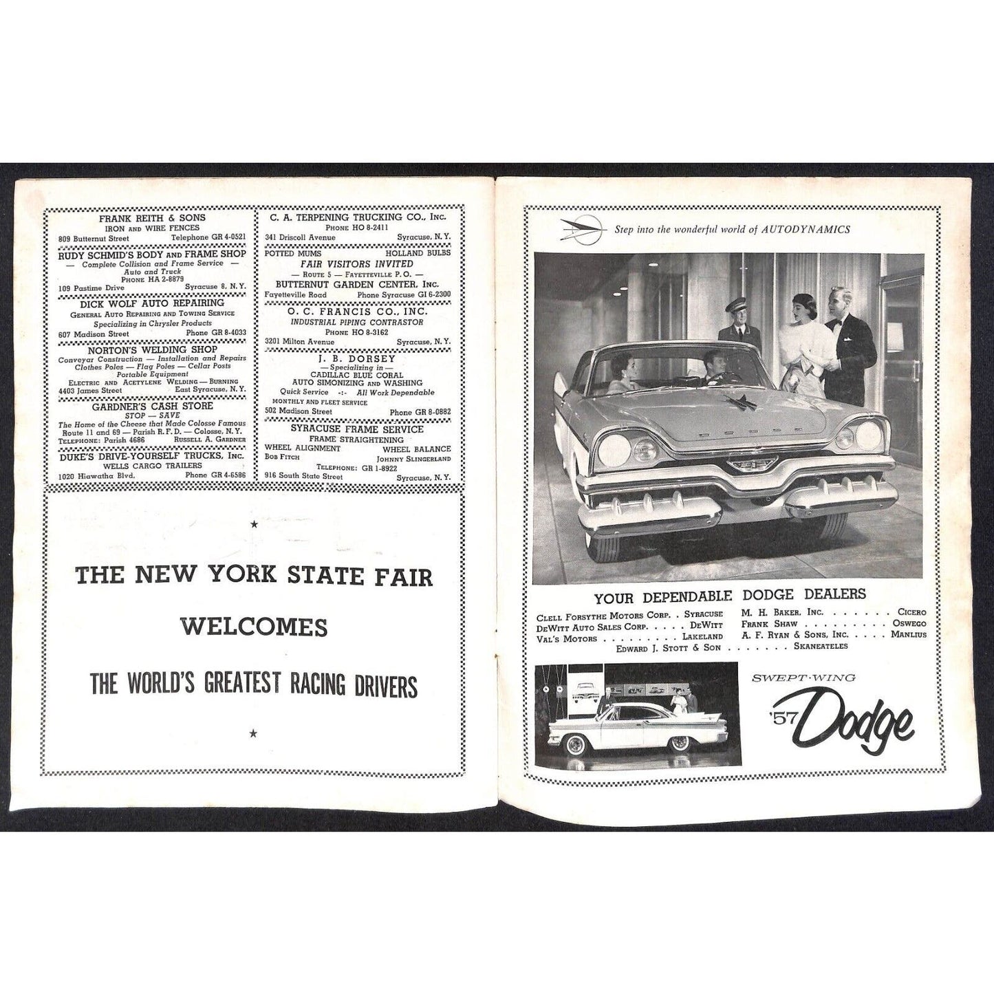 New York State Fair Auto Racing Program Stock Car 9/2 1957 20pp Scarce