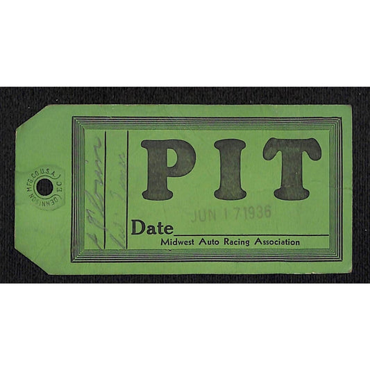 1936 Midwest Auto Racing Association (Riverview ?) June 17 Pit Pass - Scarce
