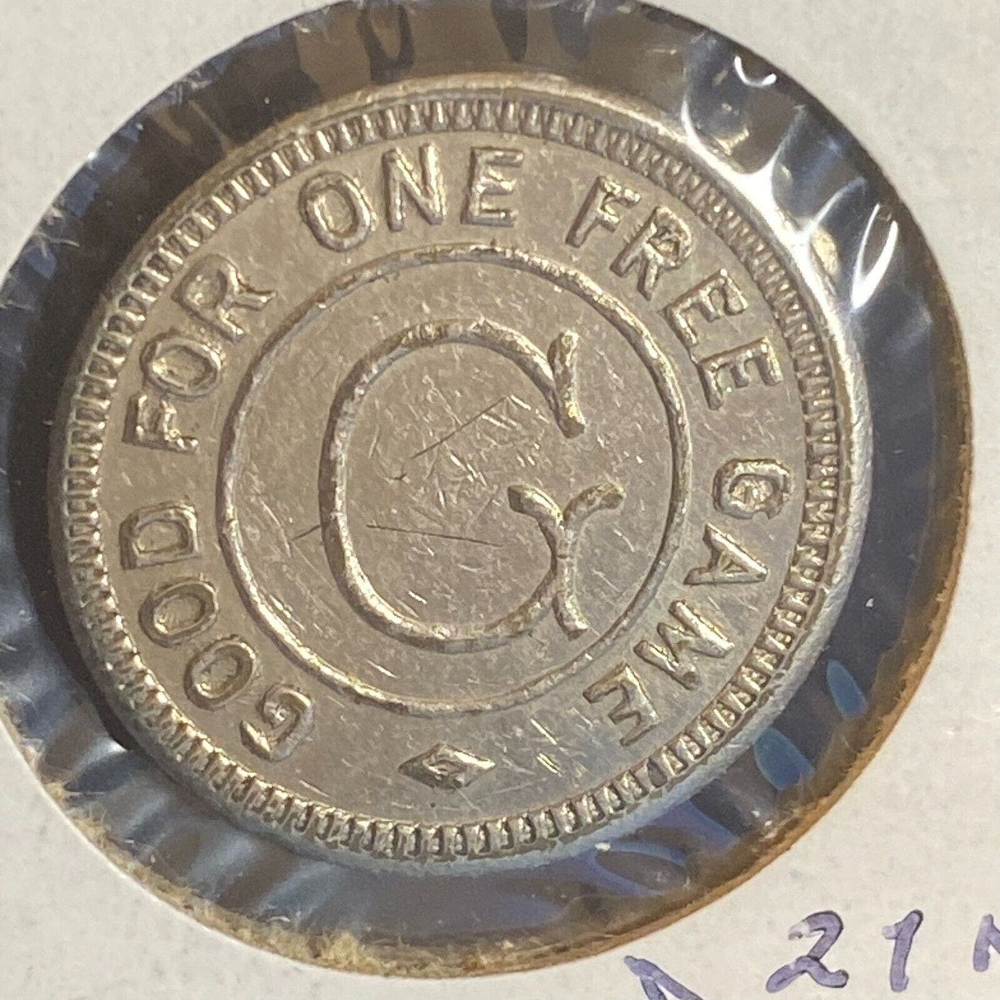 Gottlieb Pinball Token Machine Payout G/F One Free Play Amusement 21mm c1938-40s