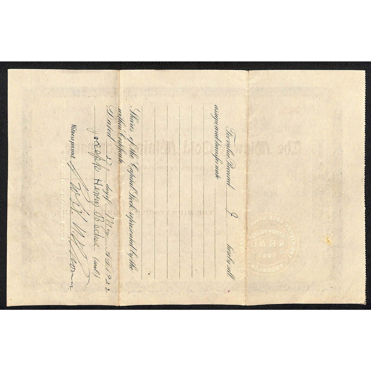 Midway Gold Mining Co. 1906 Stock Certificate w/ Warren Woods Sig. #2422