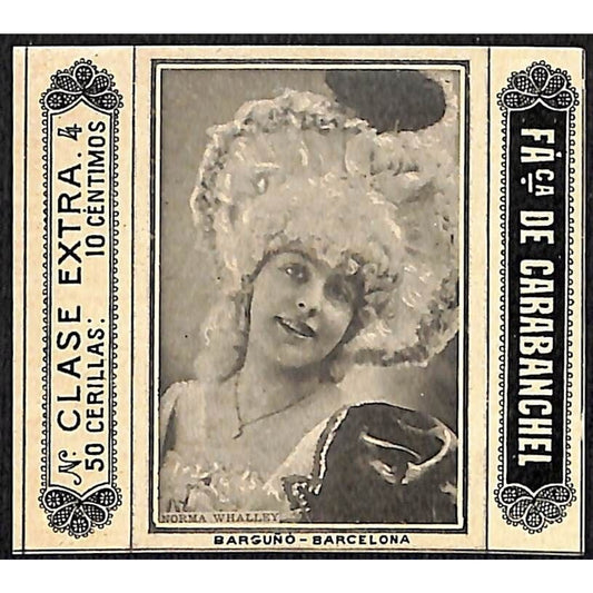 Norma Whalley Victorian Stage Actress Barcelona c1920's Matchbox Label VGC
