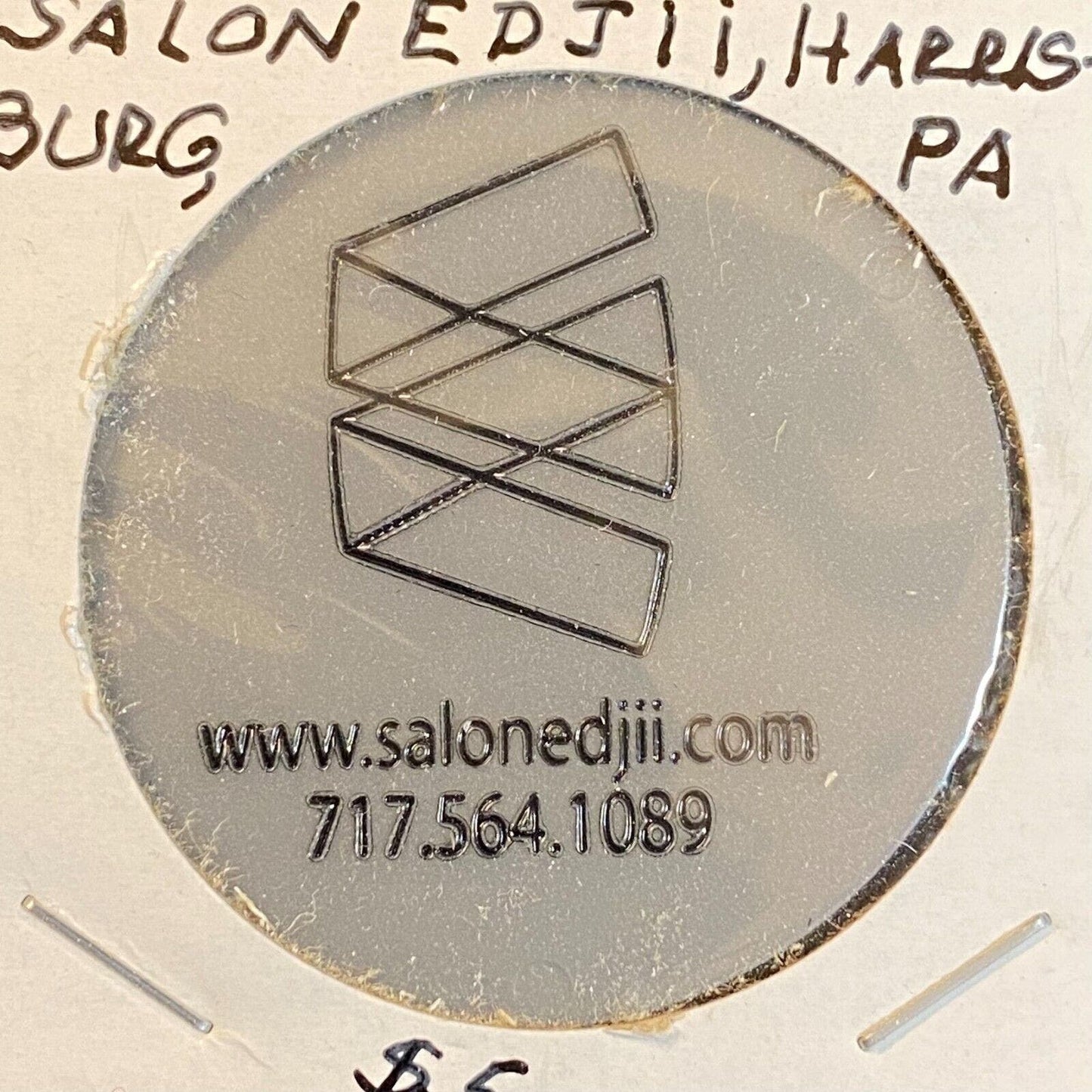 Harrisburg, PA Salon Edjii c2013 Plastic "$5 Referral Bonus" Token