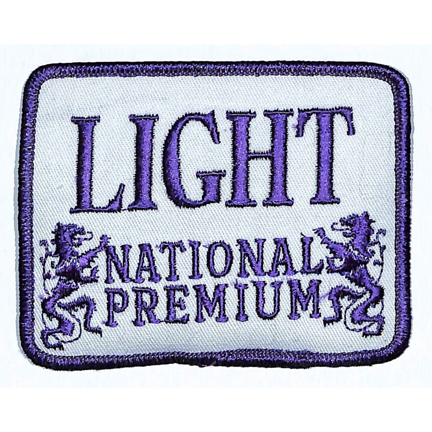 Light National Premium Beer Patch Emb. Vintage Purple Thread 3"x4 3/4" c1970's