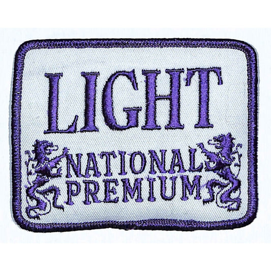Light National Premium Beer Patch Emb. Vintage Purple Thread 3"x4 3/4" c1970's