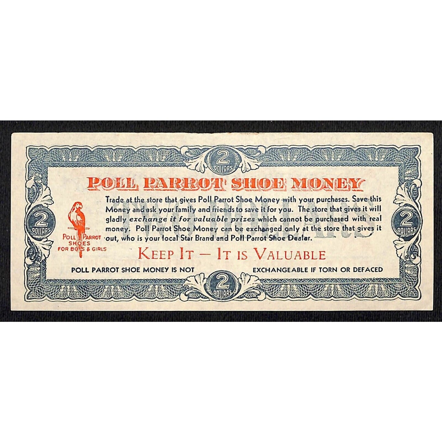 Poll Parrot Shoe Money Dealer $2 Off c1940's-50s Coupon Script 3pcs. VGC