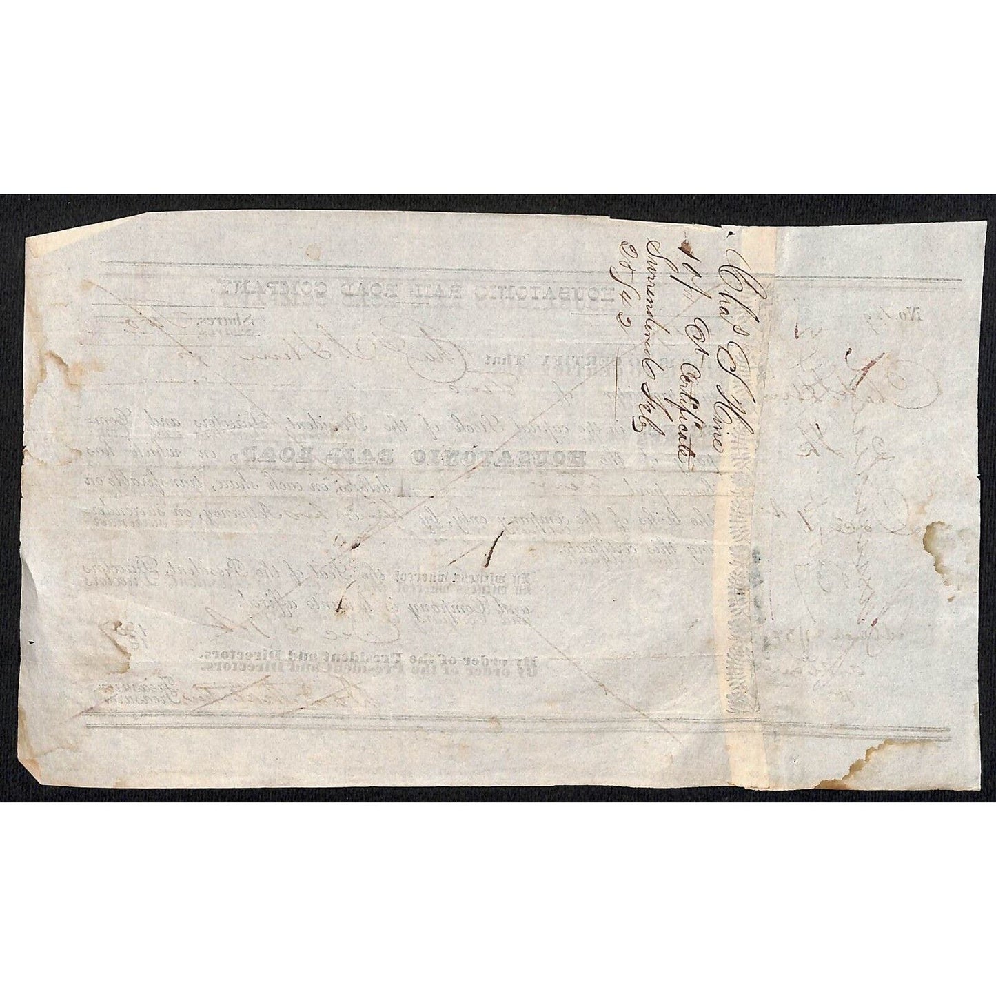 Housatonic Rail Road (CT) 1837 Stock Certificate Charles S. Hine ? #129