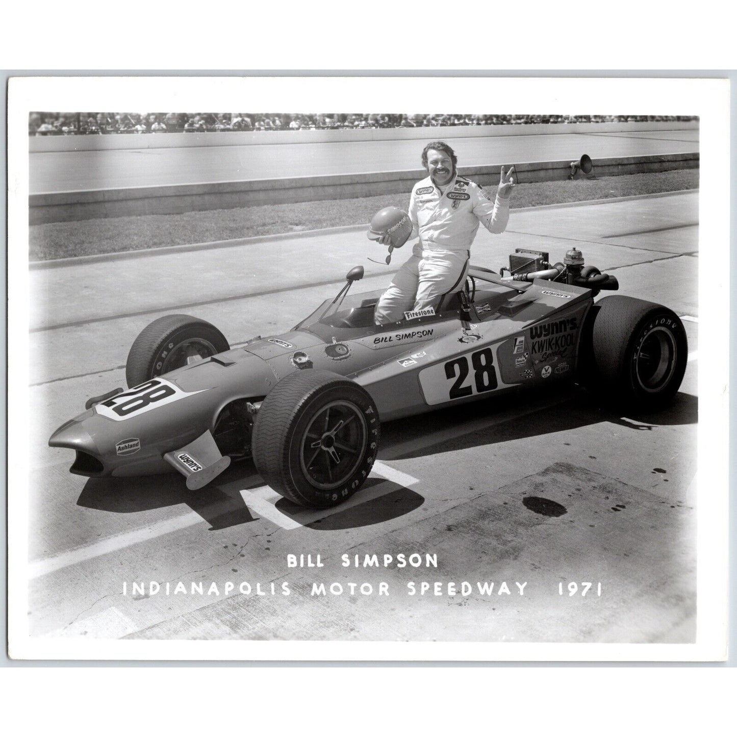 Bill Simpson #28 1971 Indianapolis Motor Speedway 8" x 10" Photo IMS Stamp
