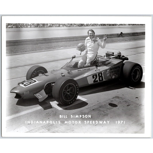 Bill Simpson #28 1971 Indianapolis Motor Speedway 8" x 10" Photo IMS Stamp