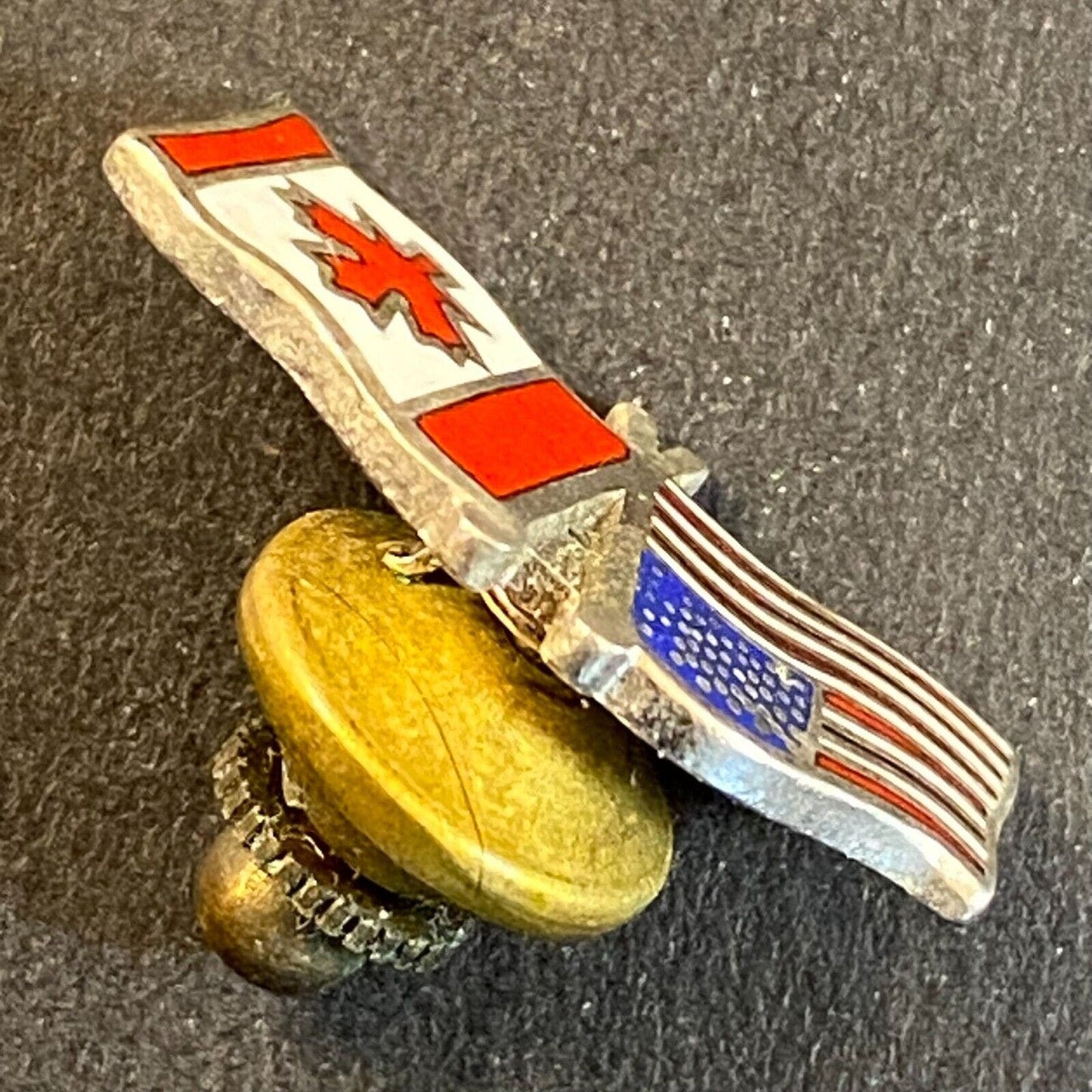 American / Canadian Flag Enameled Lapel Pin Vintage Small 11mm x 22mm