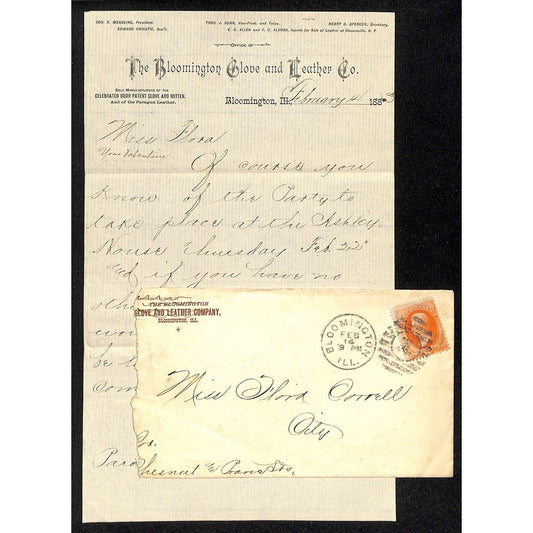 Bloomington Glove and Leather Co. Illinois c1885 ALS Letterhead re" Party Invite