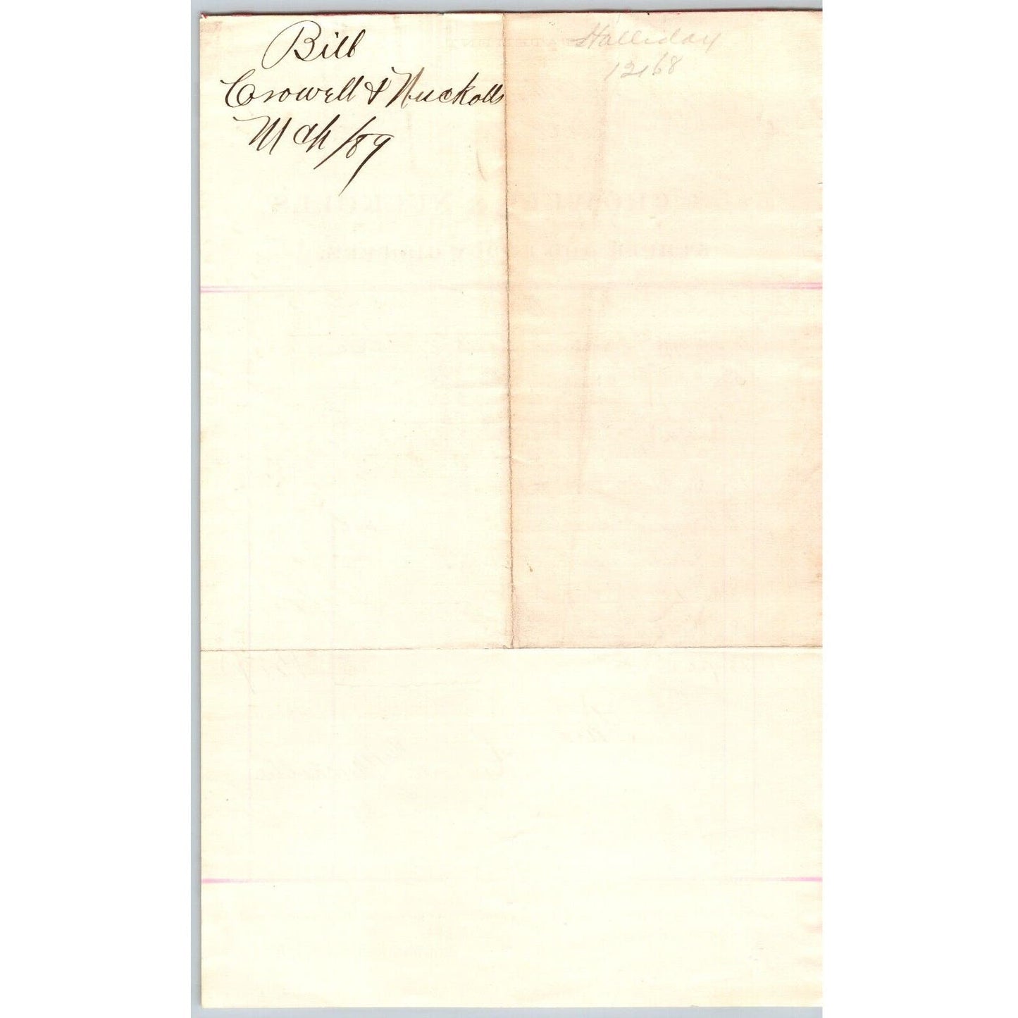 Dillon MT Crowell & Nuckolls Fancy Grocers Mar. 1889 Billhead R.C. Halliday*