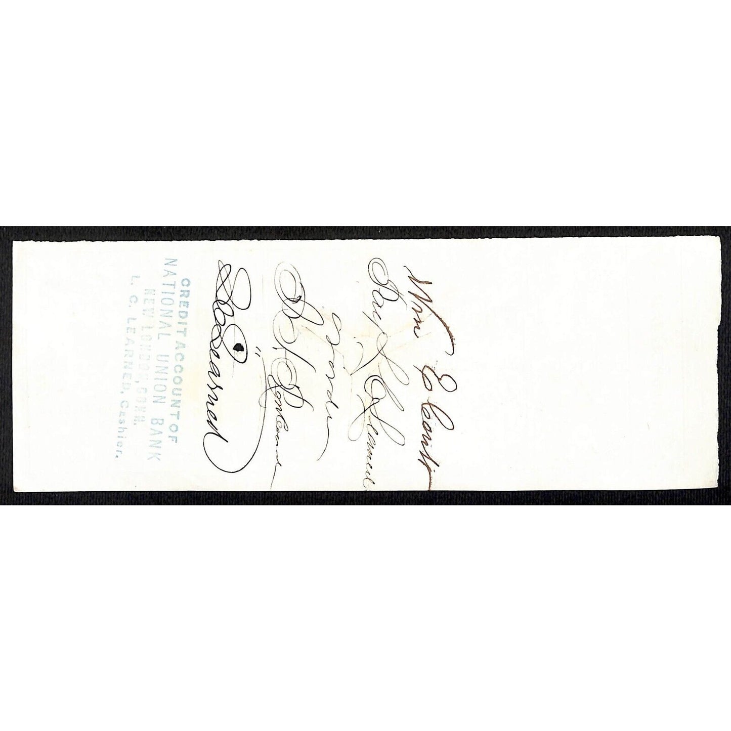 James A. Bill* 1875 Thames National Bank Lyme CT on Rev Stamp Check Stock (#8)