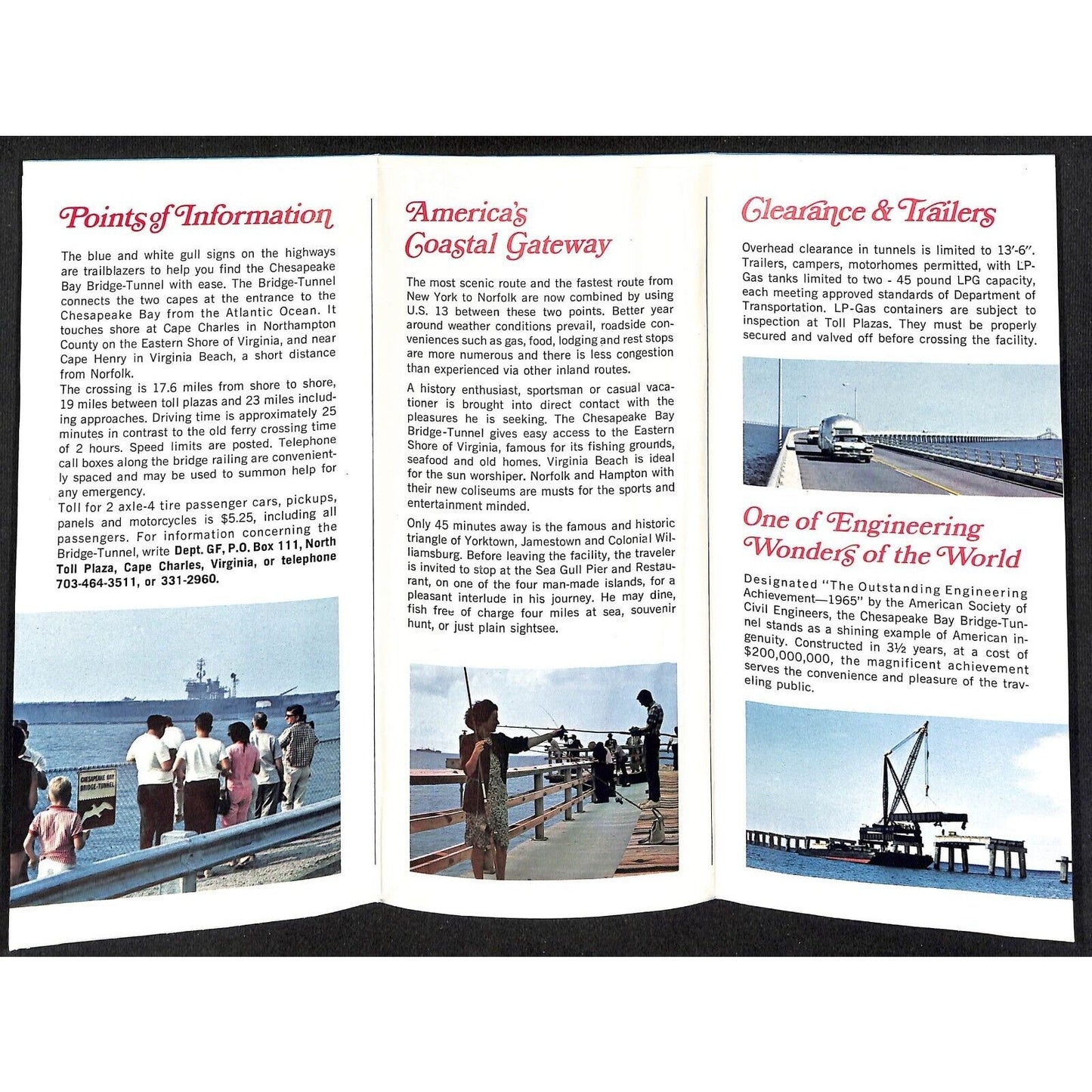 Chesapeake Bay Bridge - Tunnel 1971 Fold-Out Travel Brochure 12" x 26" Map