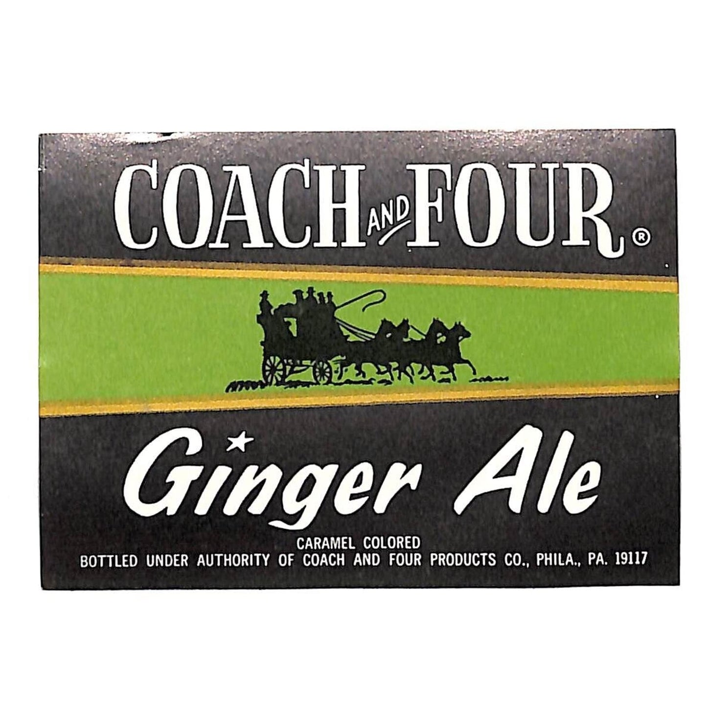 Coach and Four Ginger Ale Philadelphia Paper Label c1970's-80's
