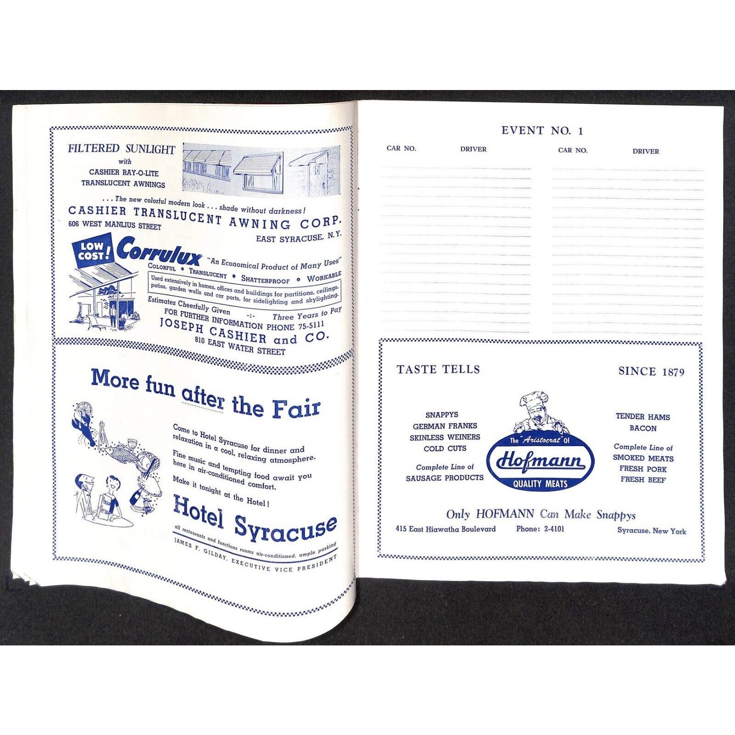 New York State Fair Auto Racing Program Stock Car Sept. 1955 24pp Scarce