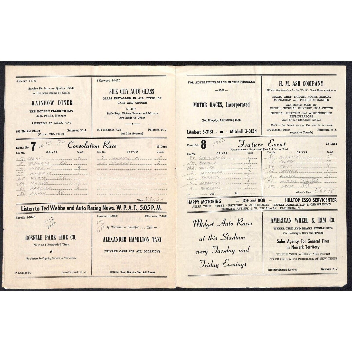Hinchliffe Stadium Midget Auto Races 8/23/1946 Program Charlie Breslin 4pp