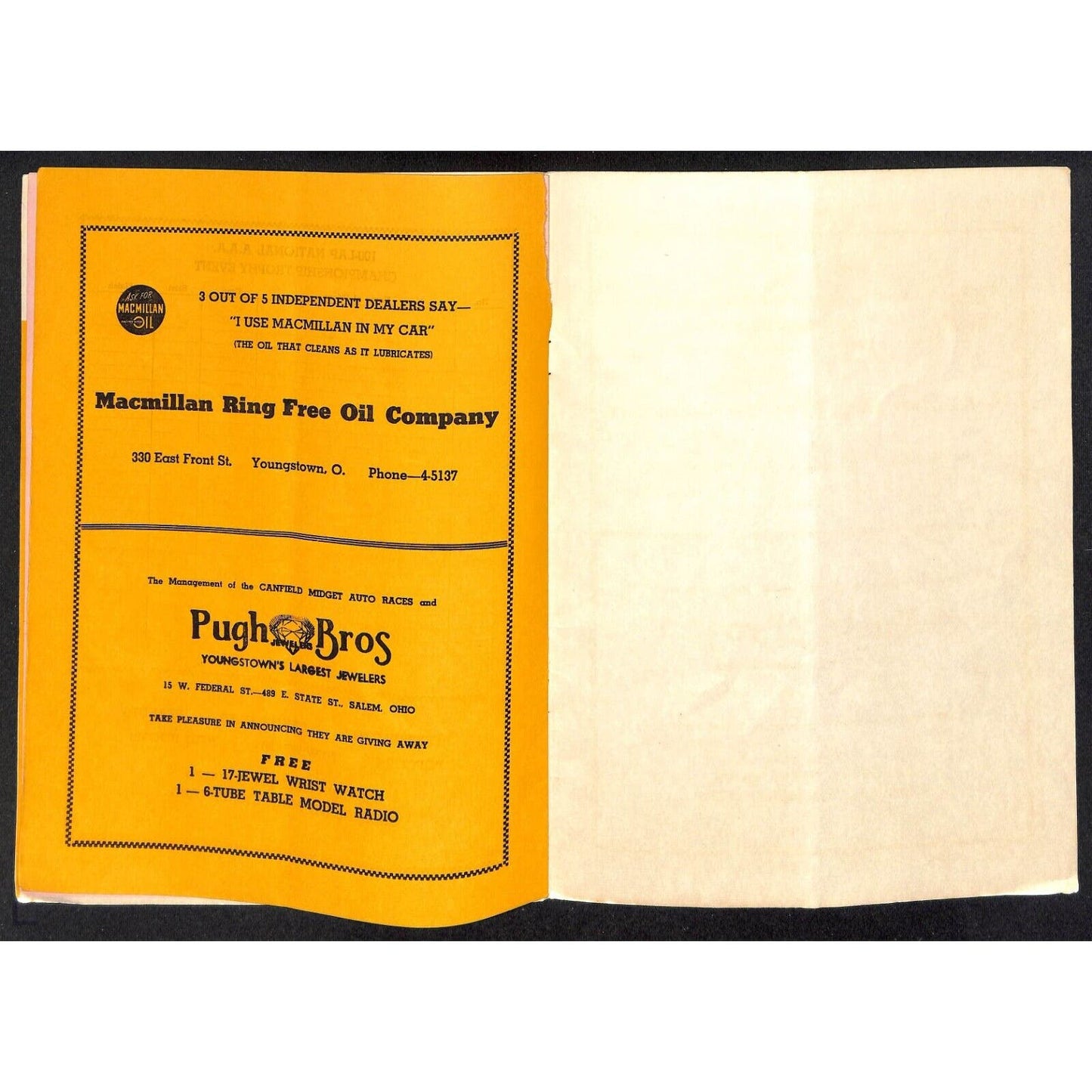 Canfield Speedway Midget Auto Racing Program AAA Duane Carter / Cal Nidy c1949