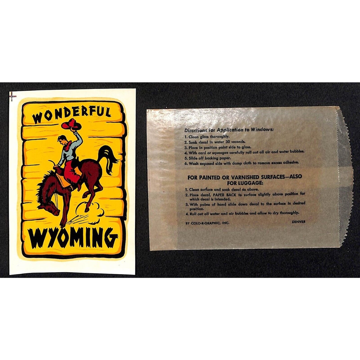 Wonderful Wyoming Cowboy Horse Water Transfer Decal Travel Souvenir c1950's