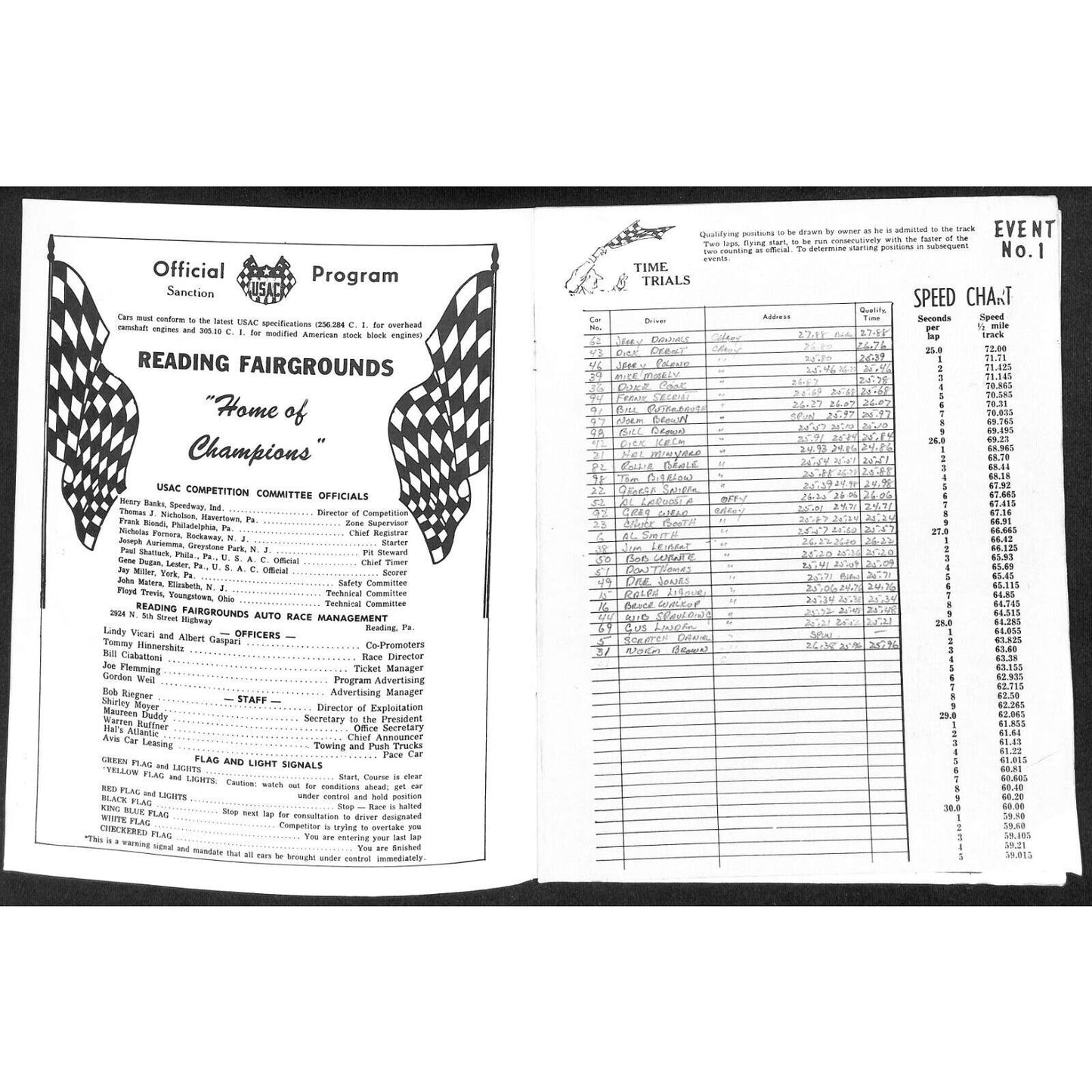 Reading Fairgrounds 1967 USAC Auto Races Program Sprint Car Greg Weld 12pp*