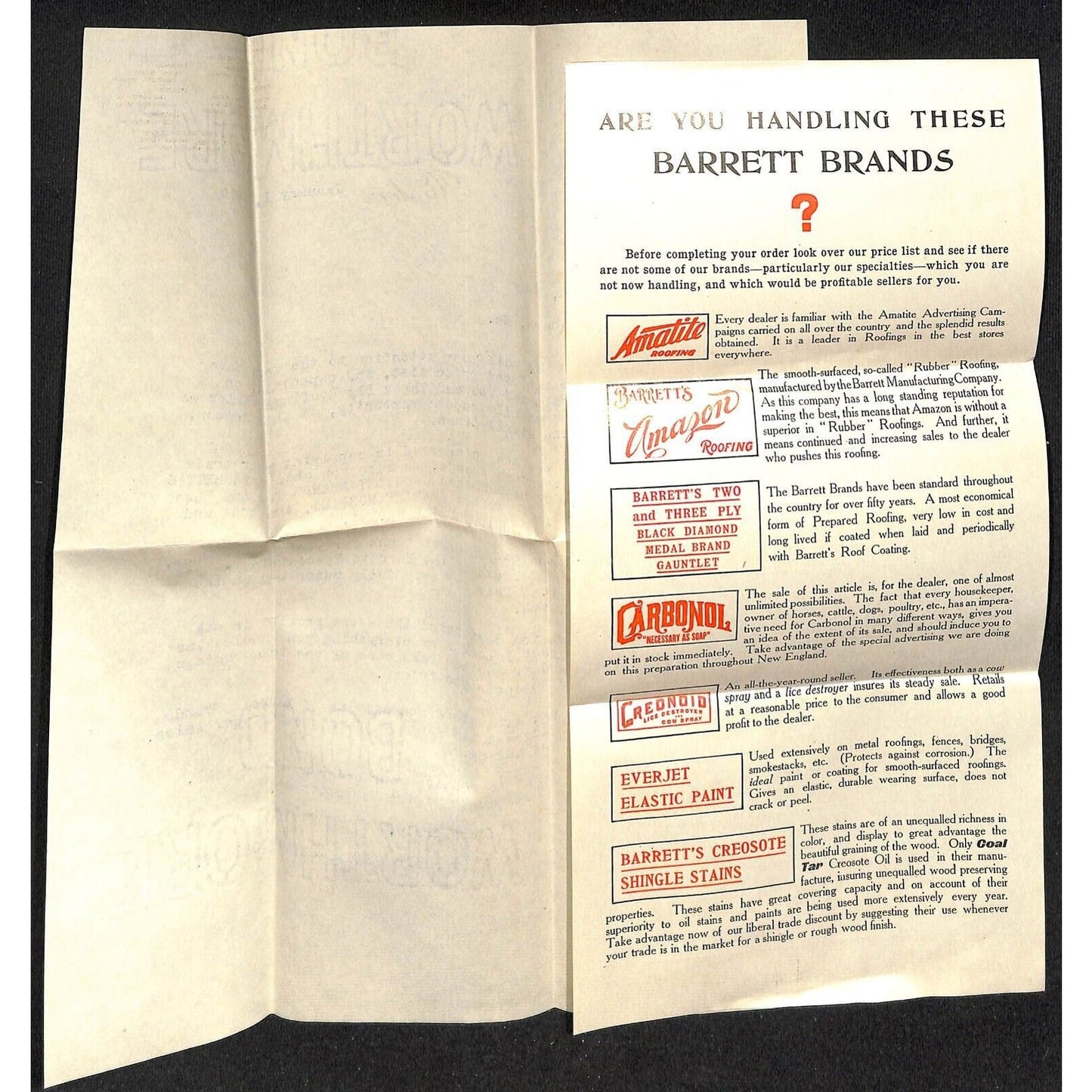 Boston, MA Barrett Manufacturing Roofing 1910 Letterhead & Order Form Knowlton*