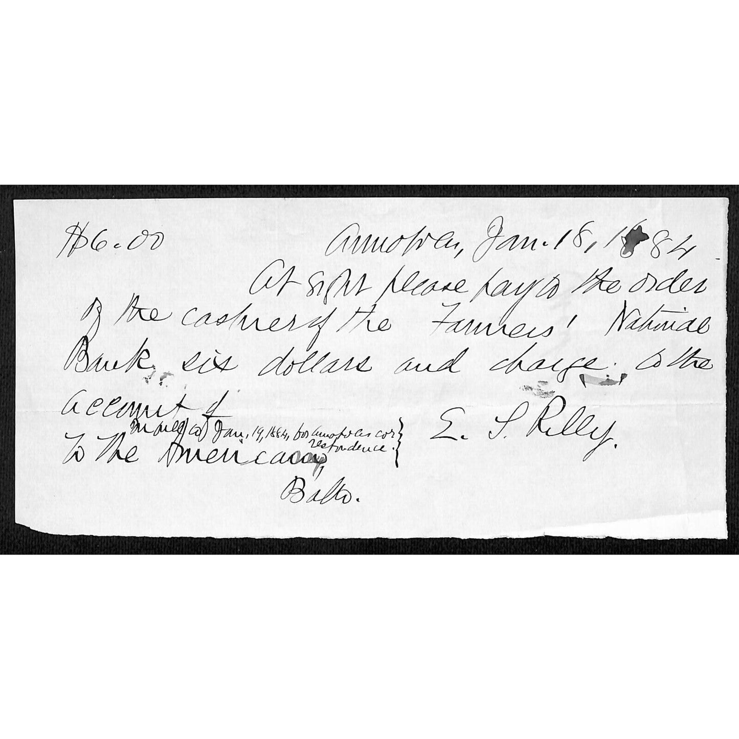 10 1884-85* Receipts for "The American, Balto" Newspaper (Baltimore American ?)