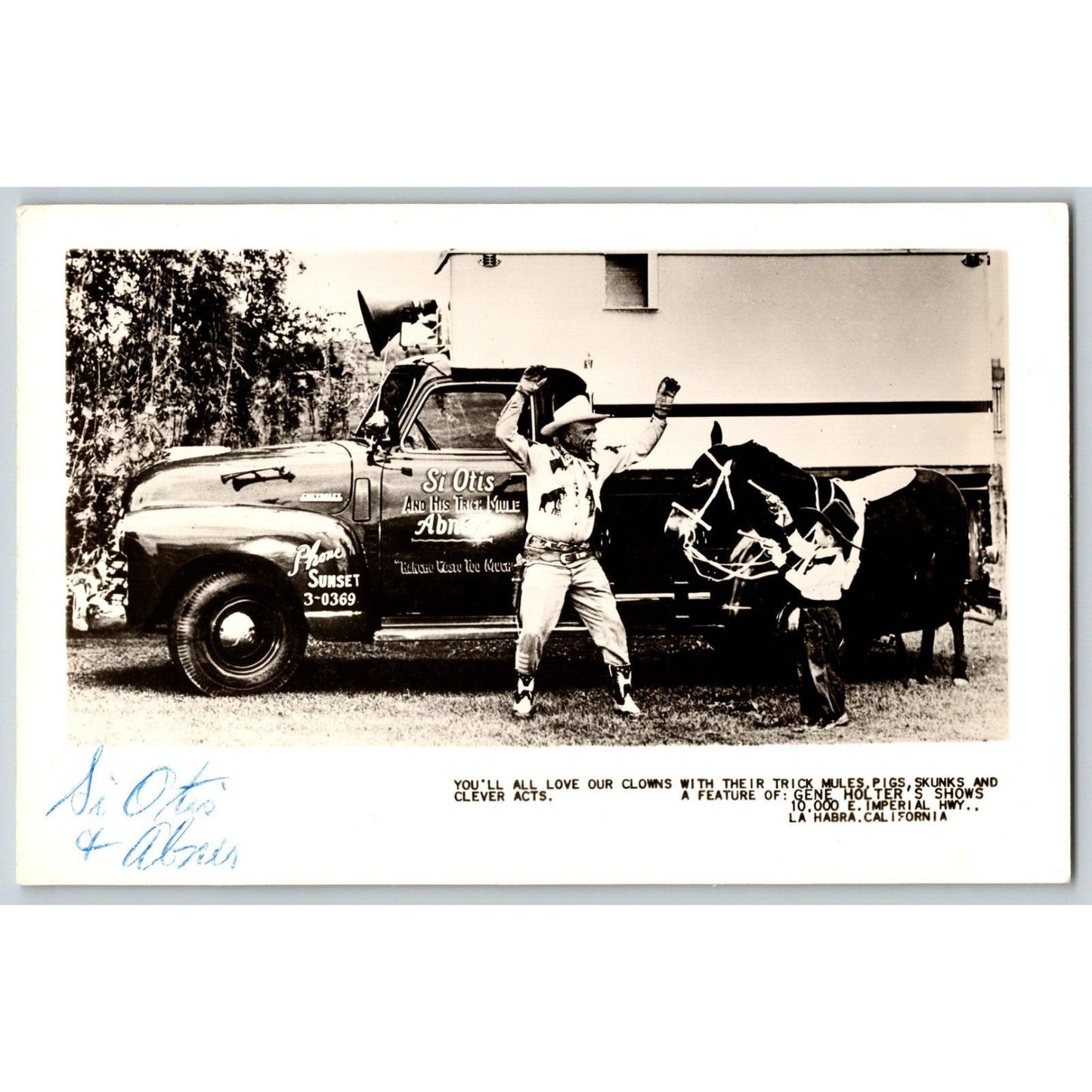 Si Otis Trick Mule Abner Gene Holter's Shows RPPC* Postcard Scarce c1940-55 VGC