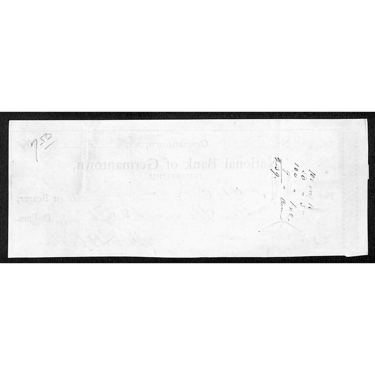 National Bank of Germantown 1871 $250 Samuel H Collum ? Bank Check w/ Tax Stamp