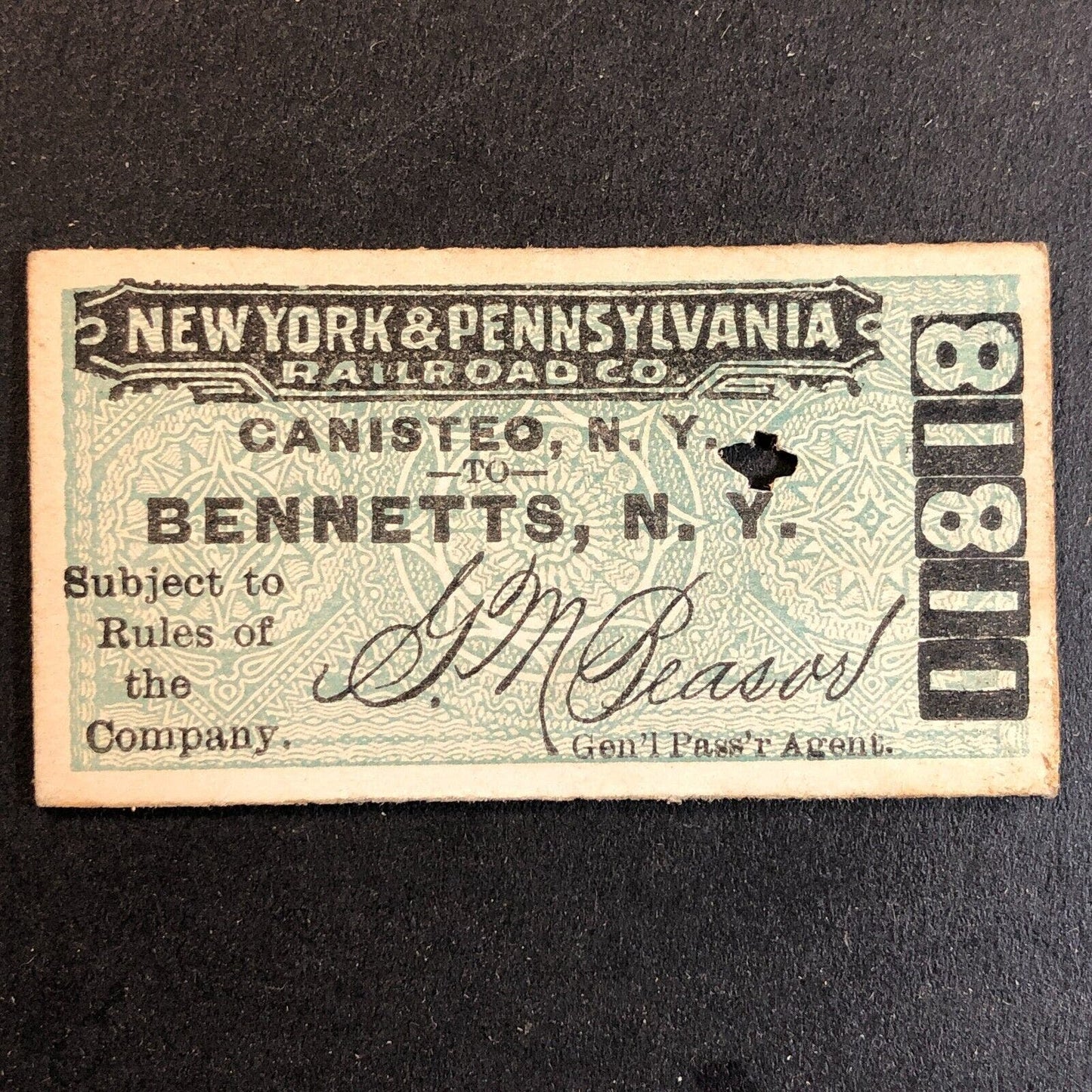 New York & Pennsylvania Railroad July 9 1917 Bennetts, NY Ticket #11818