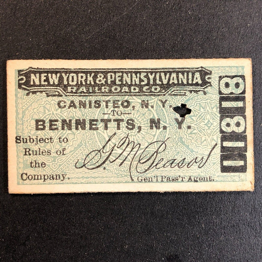 New York & Pennsylvania Railroad July 9 1917 Bennetts, NY Ticket #11818