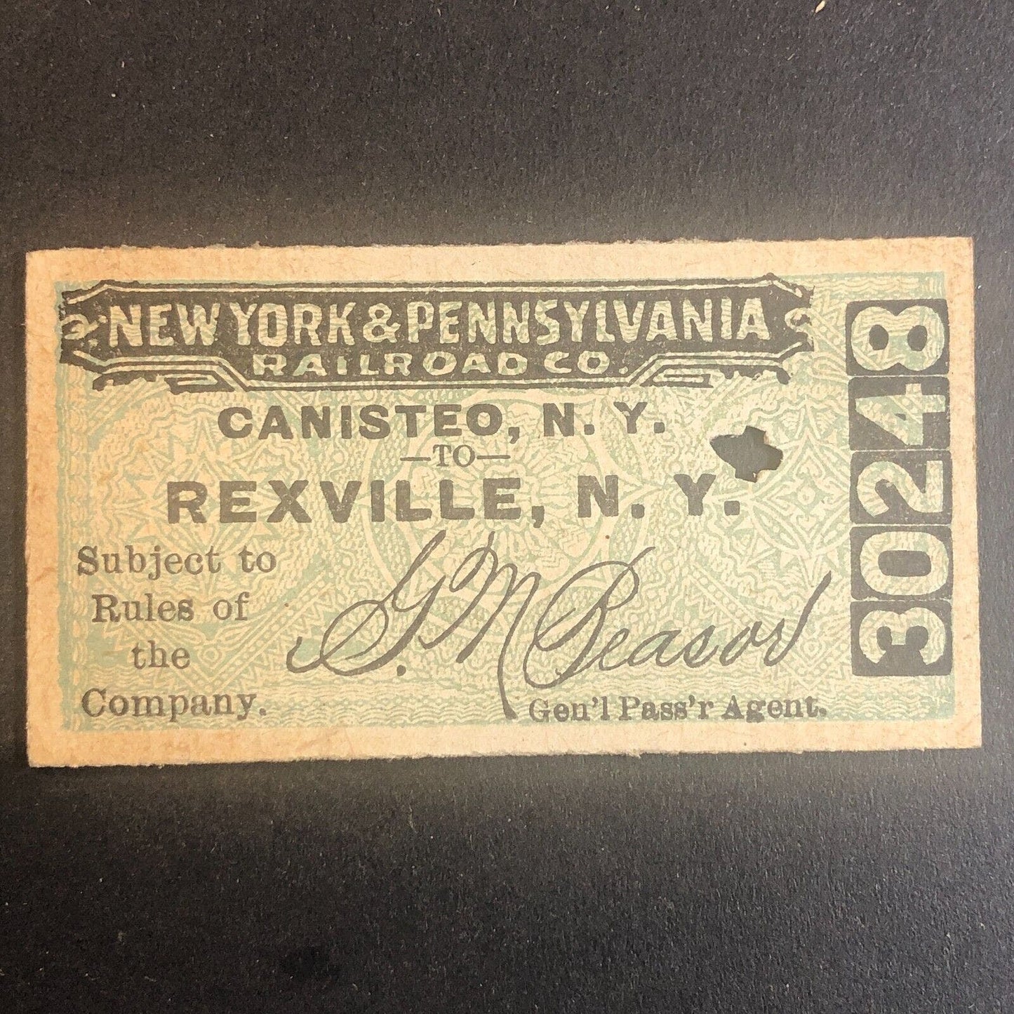 New York & Pennsylvania Railroad July 20 1917 Rexville, NY Ticket #30248