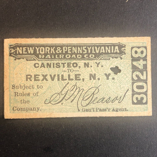 New York & Pennsylvania Railroad July 20 1917 Rexville, NY Ticket #30248