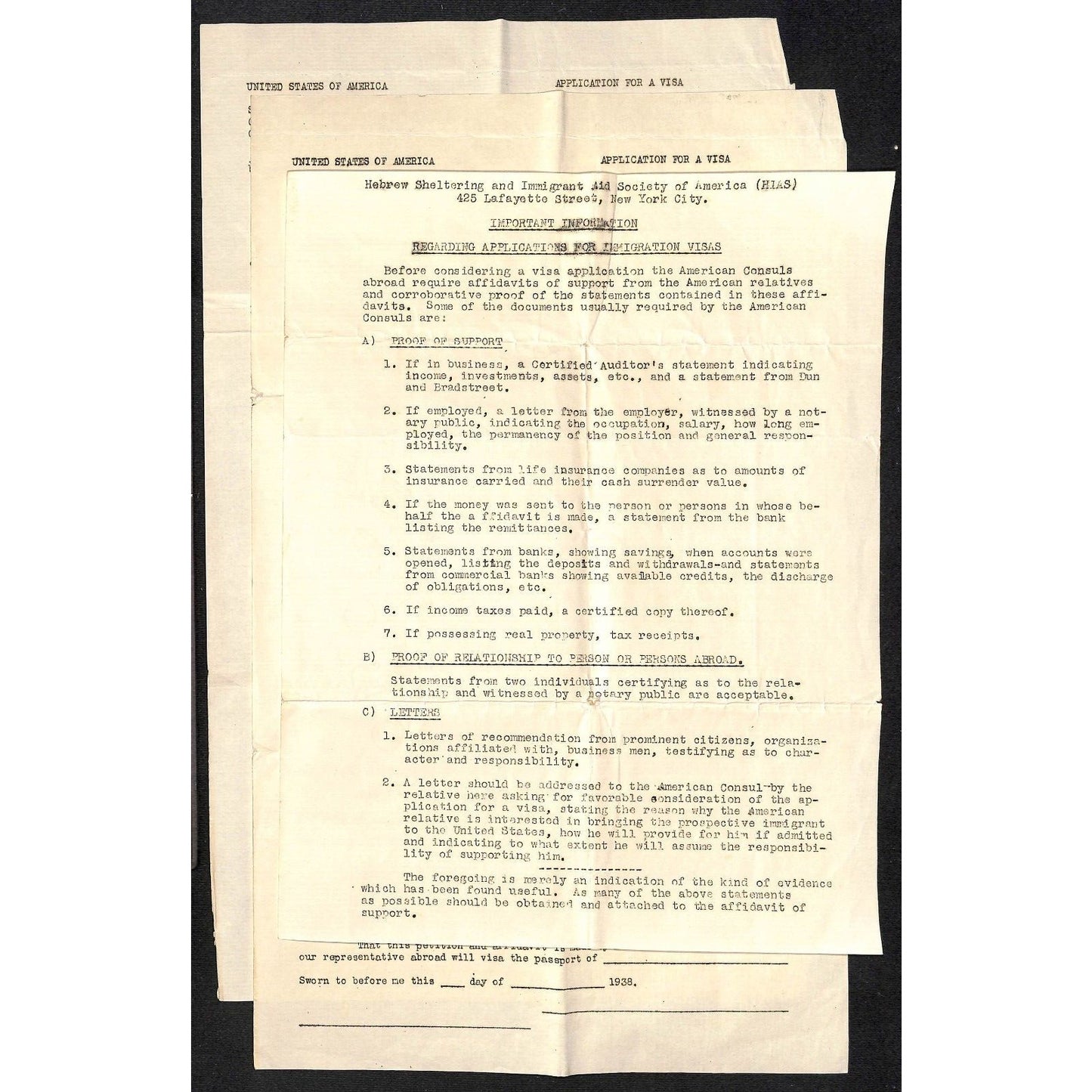 1938 U.S. "Departing Alien Income Tax Return" + 4 other Visa / Immigration pcs.