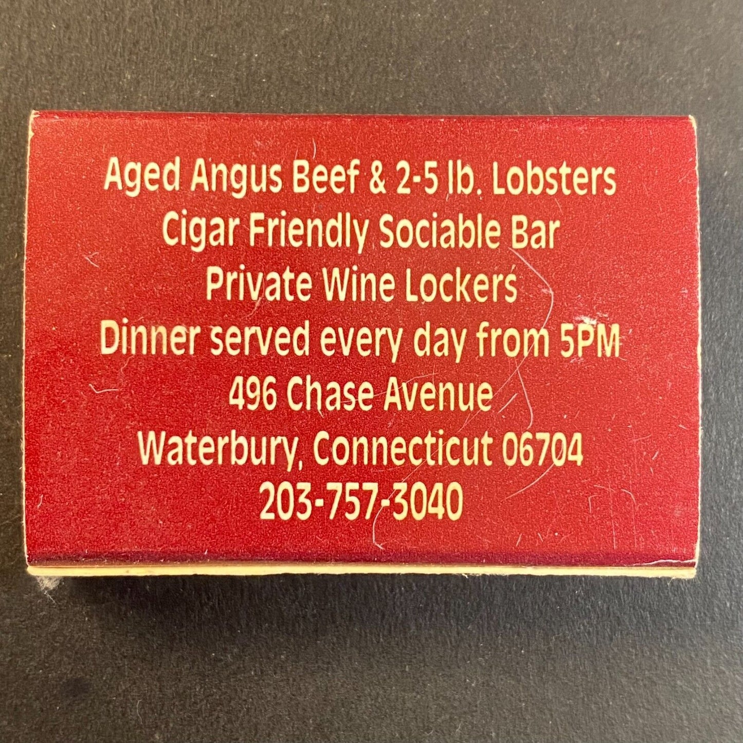 Carmen Anthony Steakhouse Waterbury Restaurant Vintage Matchbox Scarce
