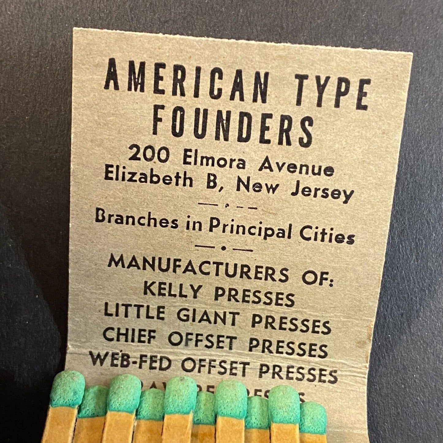 American Type Founders Elizabeth, NJ 6 Full 20-Strike Matchbooks c1960's VGC