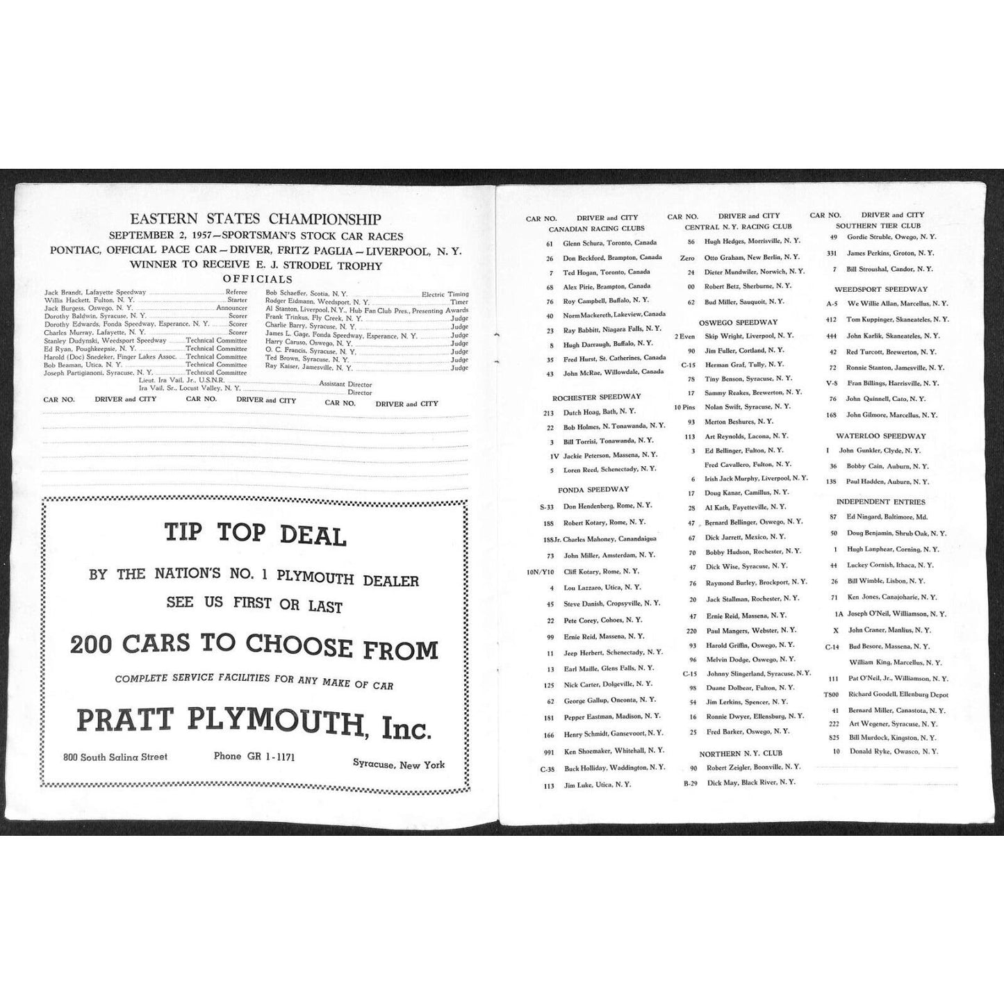 New York State Fair Auto Racing Program Stock Car 9/2 1957 20pp Scarce